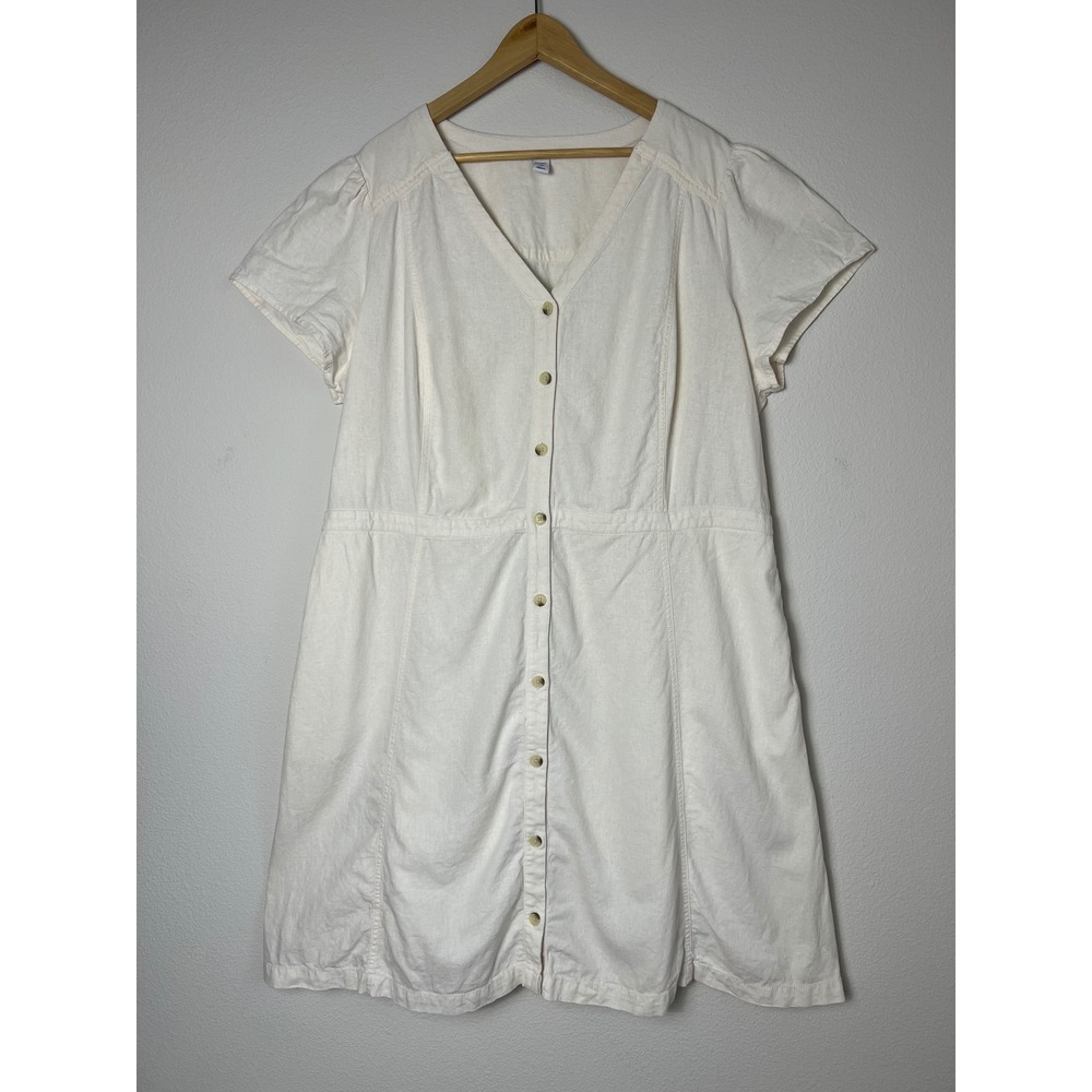 Old Navy 3X Linen Blend Button Front Dress Ivory Short Sleeve Romantic Prairie - Picture 1 of 7